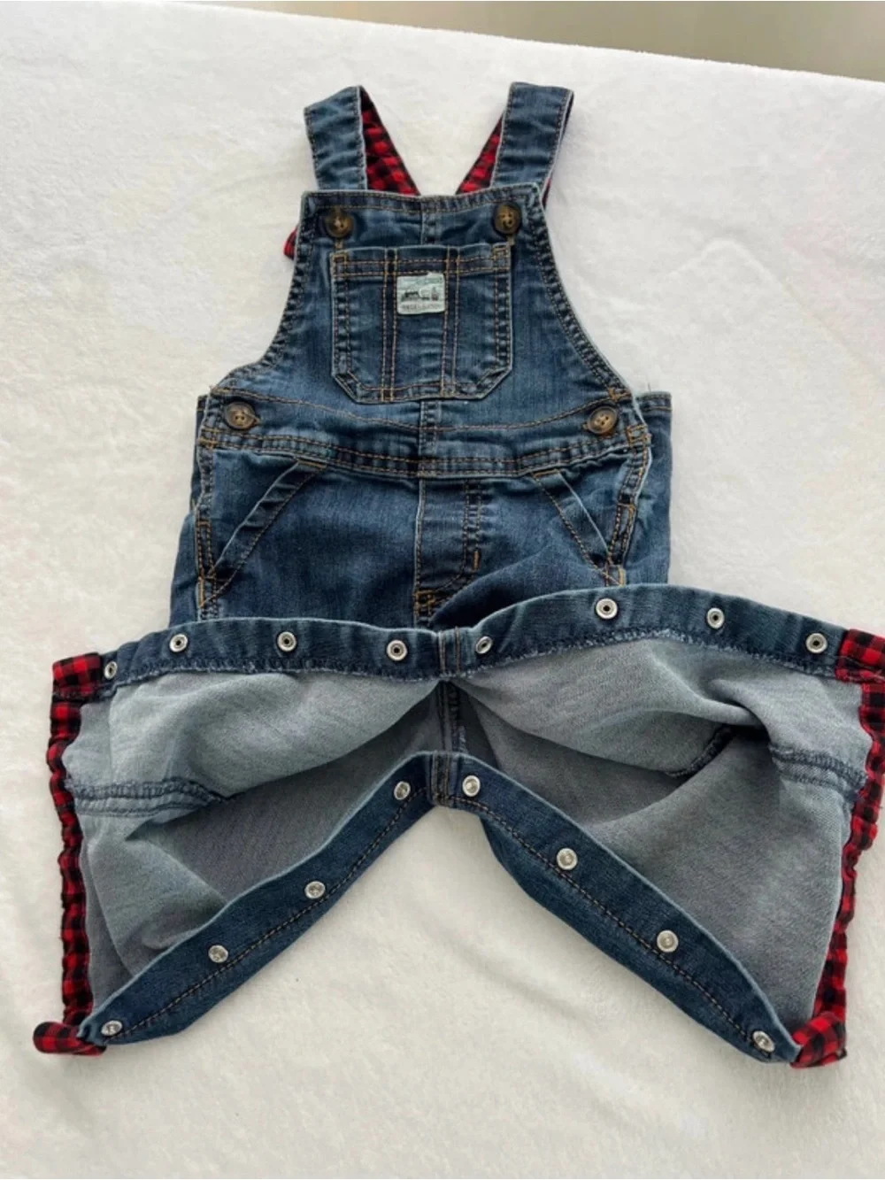 Carter's Kid Denim Overalls with Red Plaid Lining 9 Months
